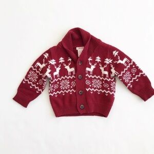 Joe Fresh red reindeer cardigan EUC 6-12 months